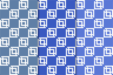 Blue geometric ornaments. Set of seamless patterns