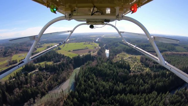 Flying in Helicopter Above Stillaguamish River Arlington Washington Camera Mounted Reverse Angle Underneath