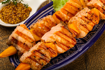 Grilled salmon skewer