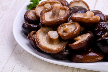 Pickled mushrooms in the bowl