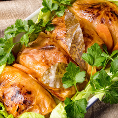 baked cabbage rolls in tomato sauce