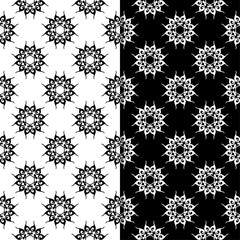 Black and white floral seamless patterns. Set of backgrounds