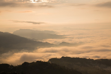 Sunrise at Sarangkot mountain near Pokhara city, Annapurna mountain range, Himalayas, Nepal