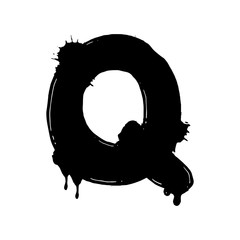 Blot letter Q black and white vector illustration