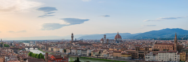 Florence cityscape panoramic view at sunset - Tuscany, Italy 
