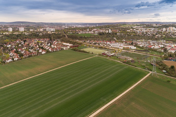 Fototapeta na wymiar Luftbild mit Blick über die Felder nach Zazenhausen