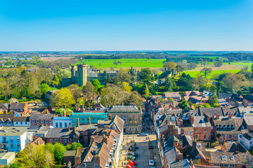 Aerial view of the Warwick castle, England