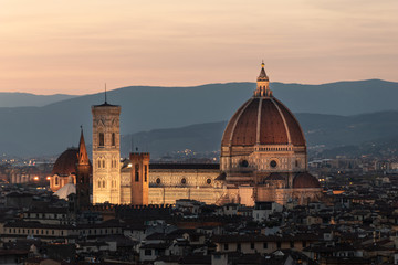 Fototapeta na wymiar Cathedral of Florence at sunset - Tuscany , Italy 