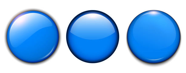 Blue shiny buttons set, vector badges.