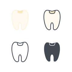 Caries teeth dental medicine medical flat colored silhouette line icon vector