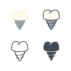 Tooth implant dental medicine medical flat colored silhouette line icon vector