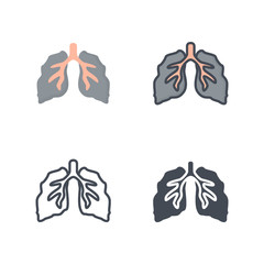 Lungs human organ disease medicine medical flat colored silhouette line icon vector