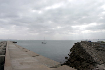 Fototapeta na wymiar A pier in the sea bay of Cadiz.