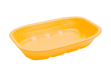 Yellow container of foam plastic.