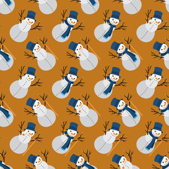 Snowman Wearing Various Attributes in a Seamless Pattern