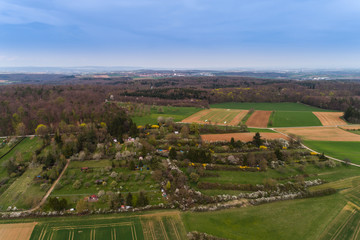 Fototapeta na wymiar Luftbild Wiesen und Felder im Strohgäu