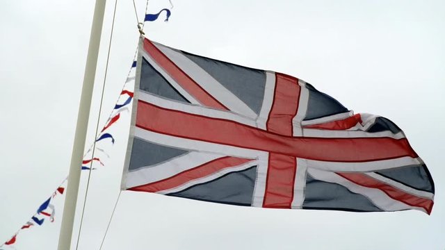 British Union Flag Flying with bunting.