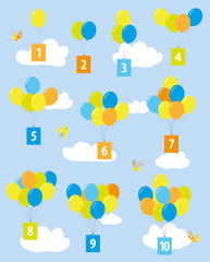 balloons with numbers / educational poster for preschool / numbers 1-10 