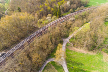Fototapeta premium Luftbild Bahnlinie im Glemstal bei Leonberg