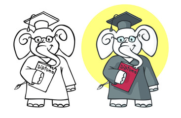 elephant student with diploma