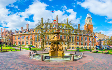 View of town hall in Leicester, England