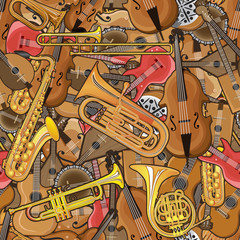 Painted musical instruments decorated in a pattern