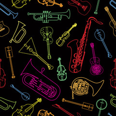 Musical instruments drawn in the form of a pattern