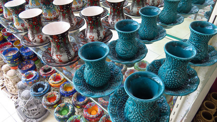 Turkish Turquoise Blue Ceremic Tea Cup Set in Shop