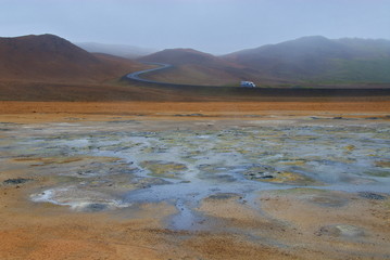 Iceland.The area of geothermal activity near Lake Myvatn