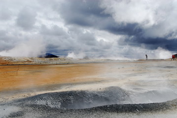 Iceland.The area of geothermal activity near Lake Myvatn