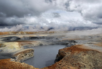 Iceland.The area of geothermal activity near Lake Myvatn
