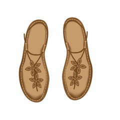 Leather sandals for women, decorated with stitch and flowers
