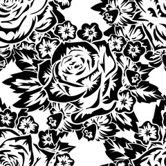 seamless monochrome pattern of flowers for greeting cards, background, price tags