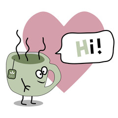 Cartoon flat vector cup of tea