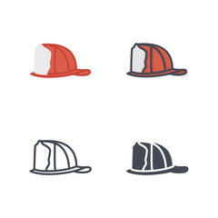 Helmet Firefight service job icon vector flat silhouette line colored