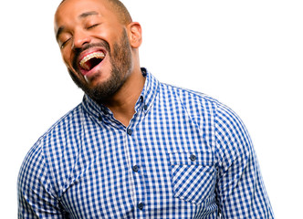 Obraz premium African american man with beard confident and happy with a big natural smile laughing isolated over white background