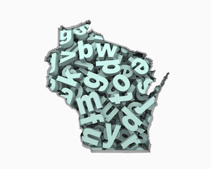 Wisconsin WI Letters Map Education Reading Writing Schools 3d Illustration
