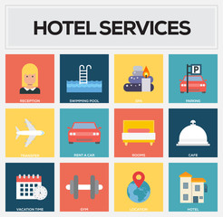 Hotel Services Flat Icon Set