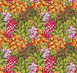 Tropical seamless pattern with pineapple.