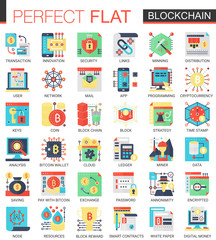 Vector Blockchain technology vector complex flat icon concept symbols for web infographic design.