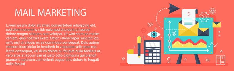 Flat modern vector concept Mail marketing banner with icons and text.