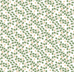 Ornamental seamless pattern with leaf and flowers. Cute print in scandinavian style.The image is made in the style of spring things. Abstract background. Ornamental, traditional, simple.