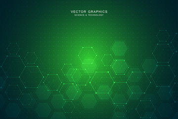 Technology background with hexagons. Molecular structure and chemical compounds.