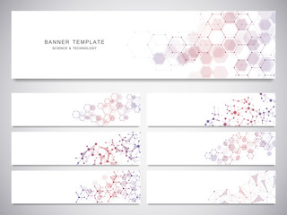 Fototapeta premium Big set of science and technology banners. Molecular and chemical structure.