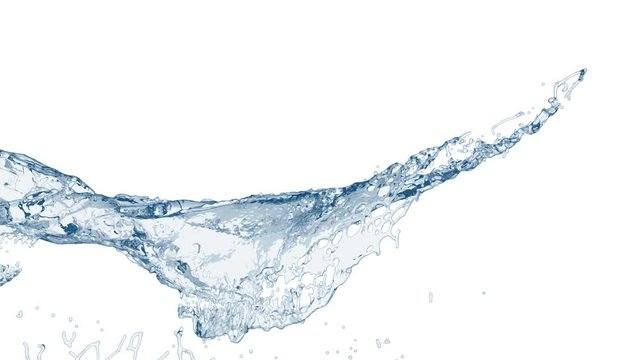 4k slow motion 3d blue vortex water flow with a splashes isolted on a white background with alpha matte