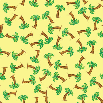 Pattern palm tree on yellow background. Seamless pattern palm tree.