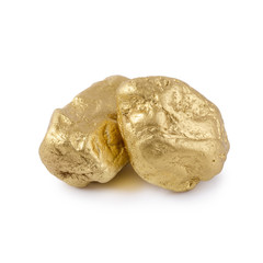 Gold nugget grains isolated on a white background