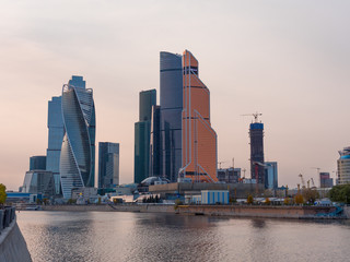 Fototapeta premium MOSCOW - OCTOBER 14: Moscow Modern buildings of glass and steel skyscrapers against the sky on October 14, 2017 in Moscow, Russia