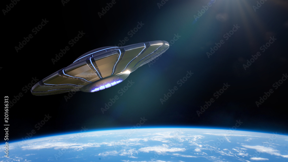 Canvas Prints ufo, alien spaceship in orbit of planet earth, extraterrestrials from outer space in flying saucer
