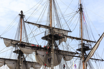 Old French battle ship, l'Hermione. In the old harbor of Marseille, France